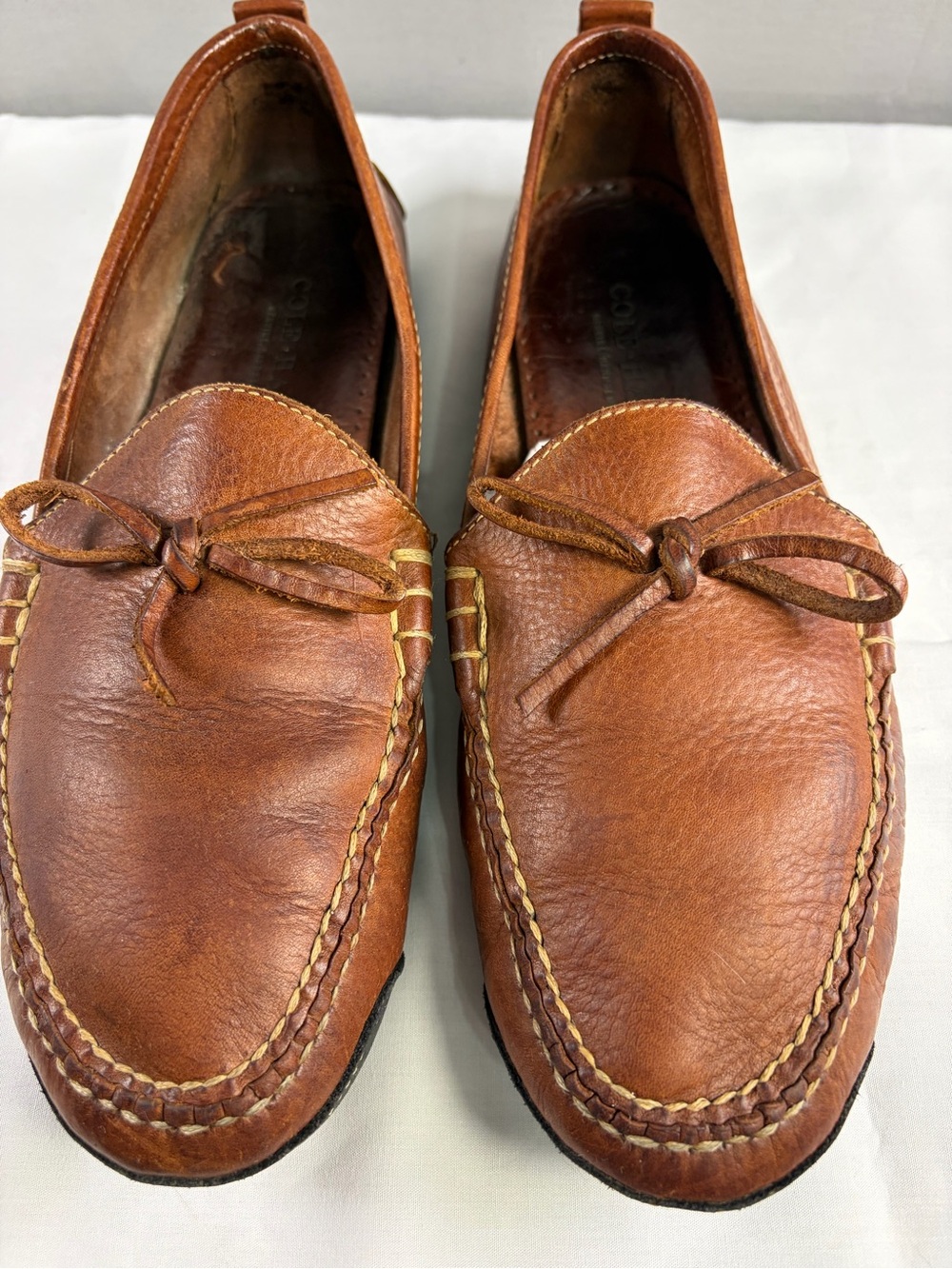 Cole Haan Tan Leather Bow Moccasin Loafers